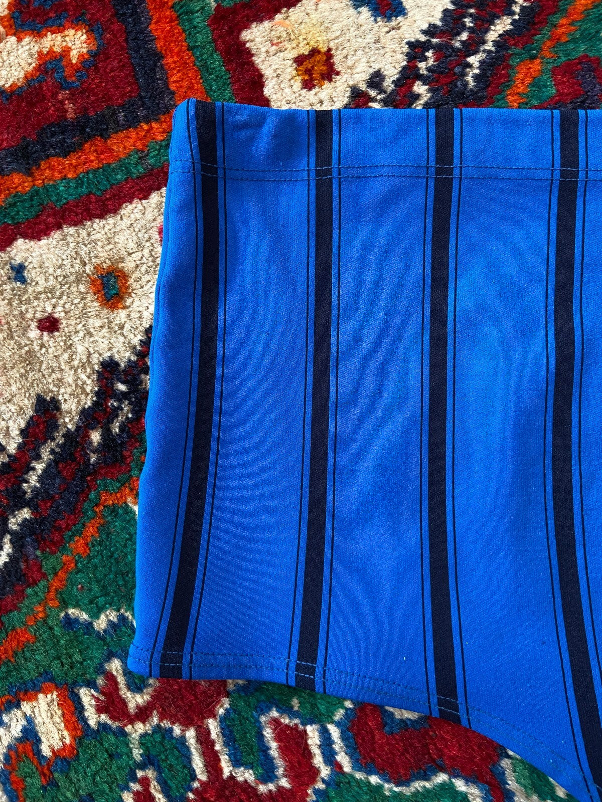 Vintage 1970s Blue Black Striped Swim Shorts