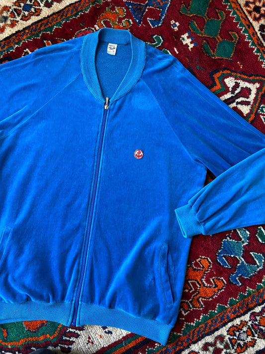 Vintage 1970s Italian Blue Velour Track Top