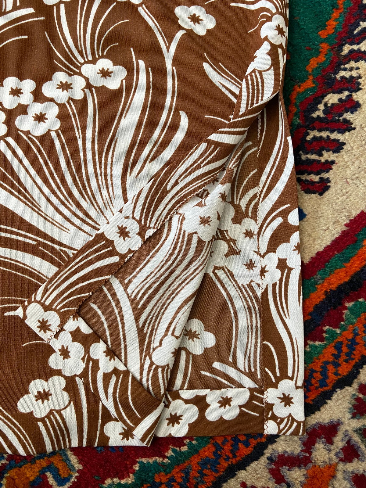 Vintage 1970s Brown & White Funnel Neck Dress