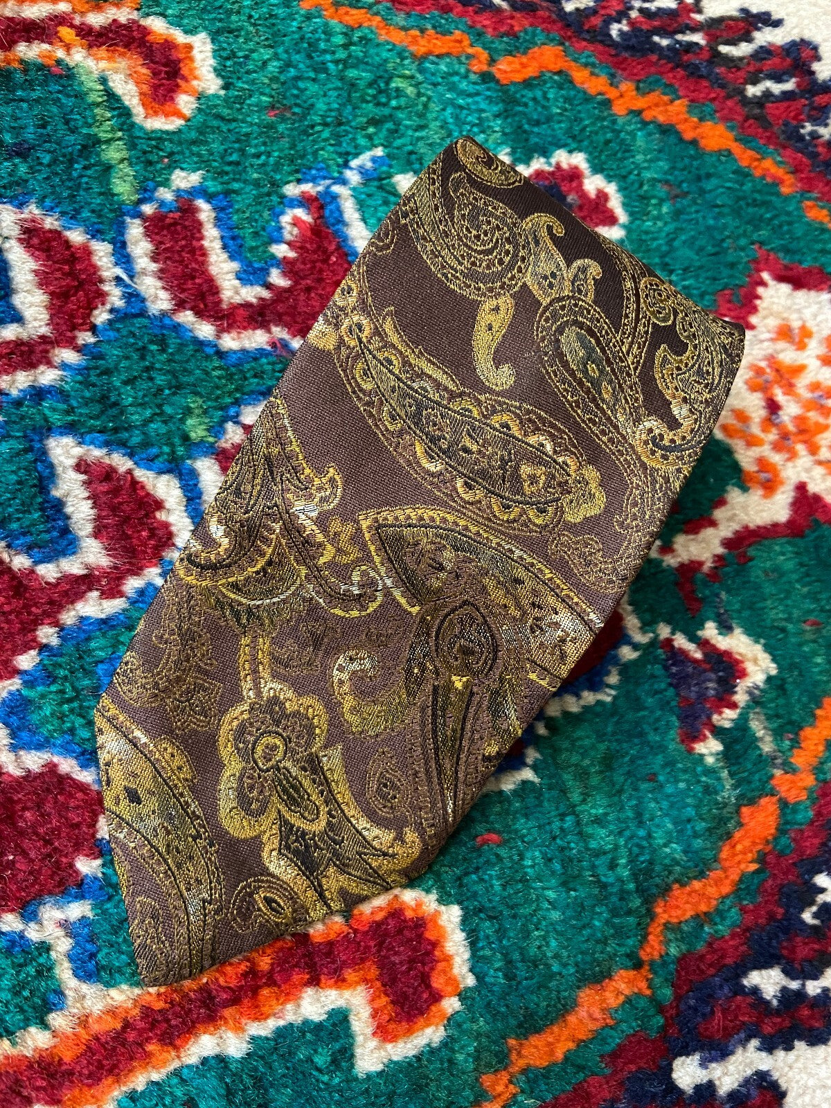 Vintage 1980s Japanese Brown Paisley Silk Tie