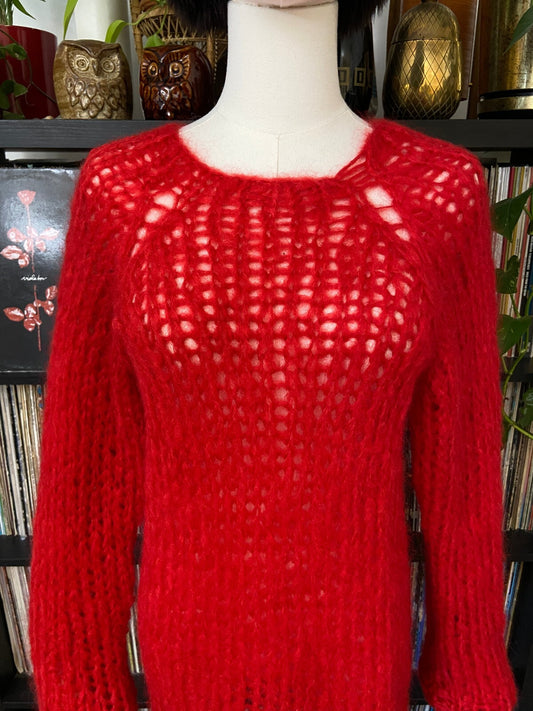 Maiami Red Loose Knit Handmade Mohair Jumper