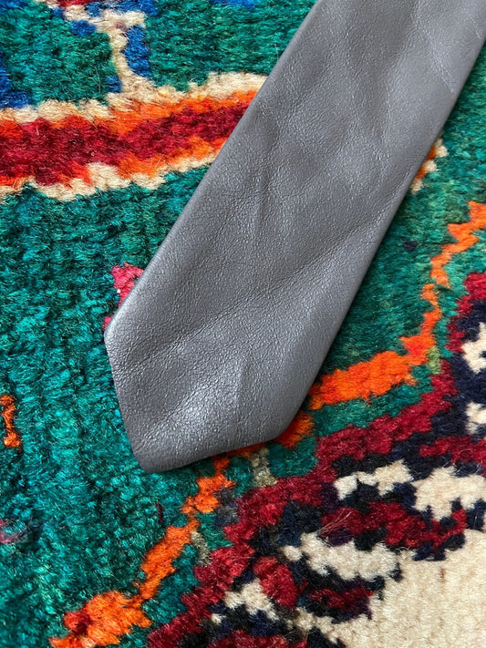 Vintage 1970s Grey leather Skinny Tie