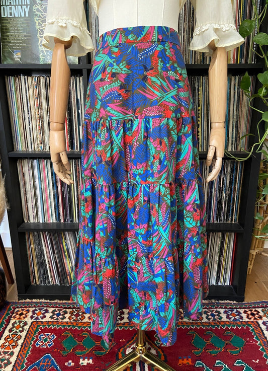 Vintage 1970s Tropical Print Layered Skirt