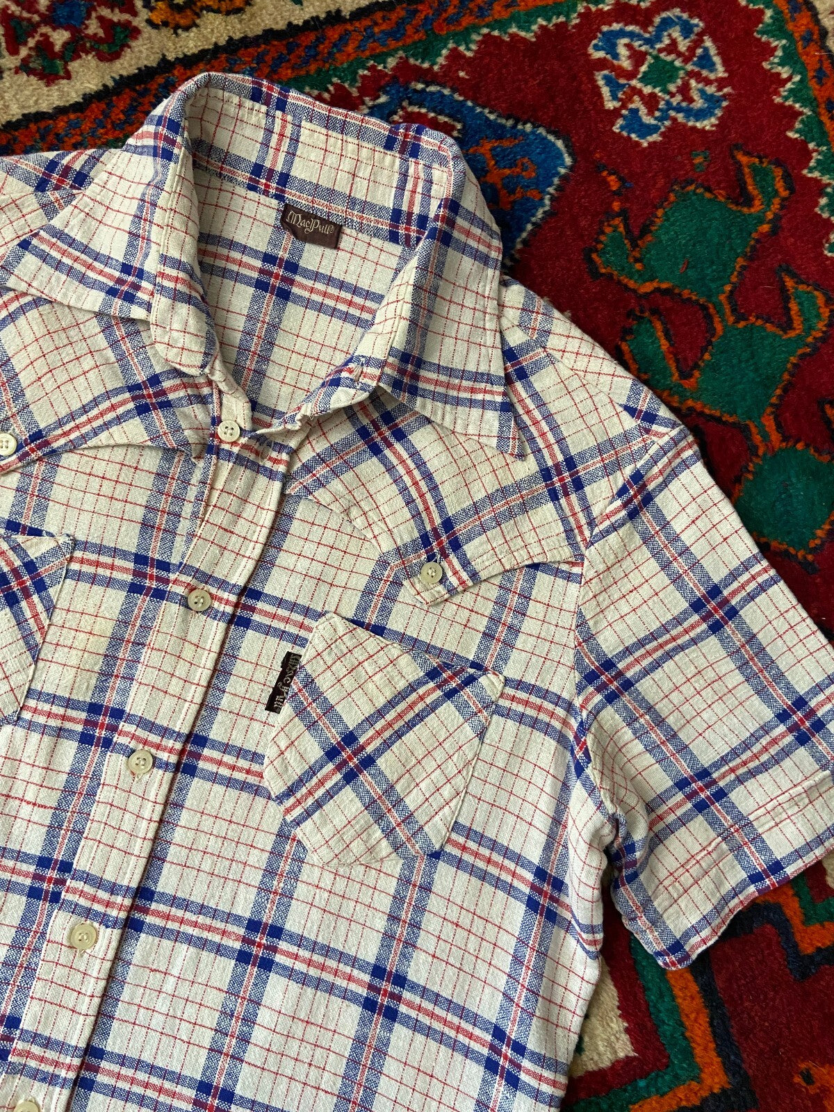 Vintage 1970s Dagger Collar Linen Western Shirt