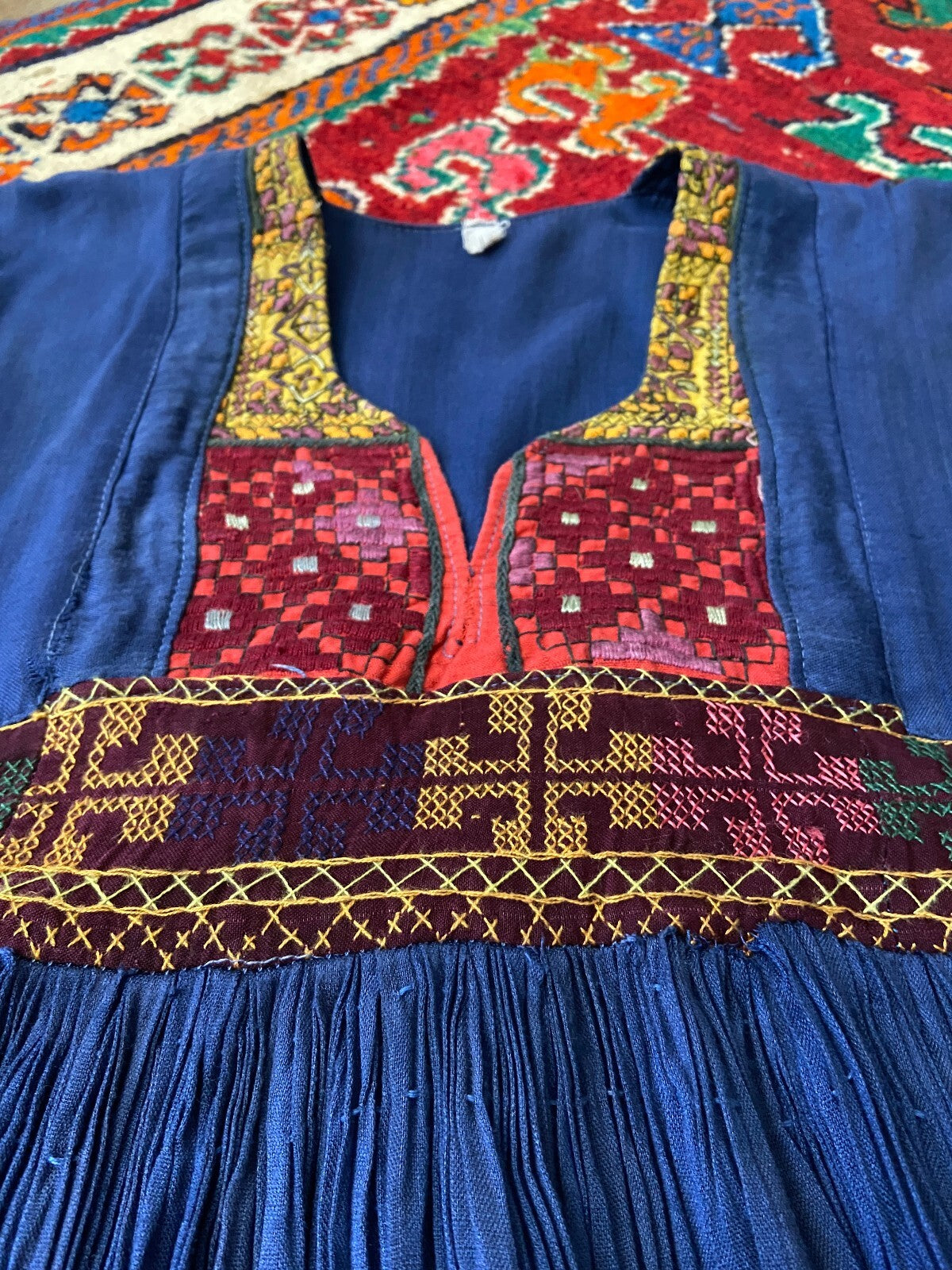 Vintage 1970s Blue Embroidered Afghan Dress