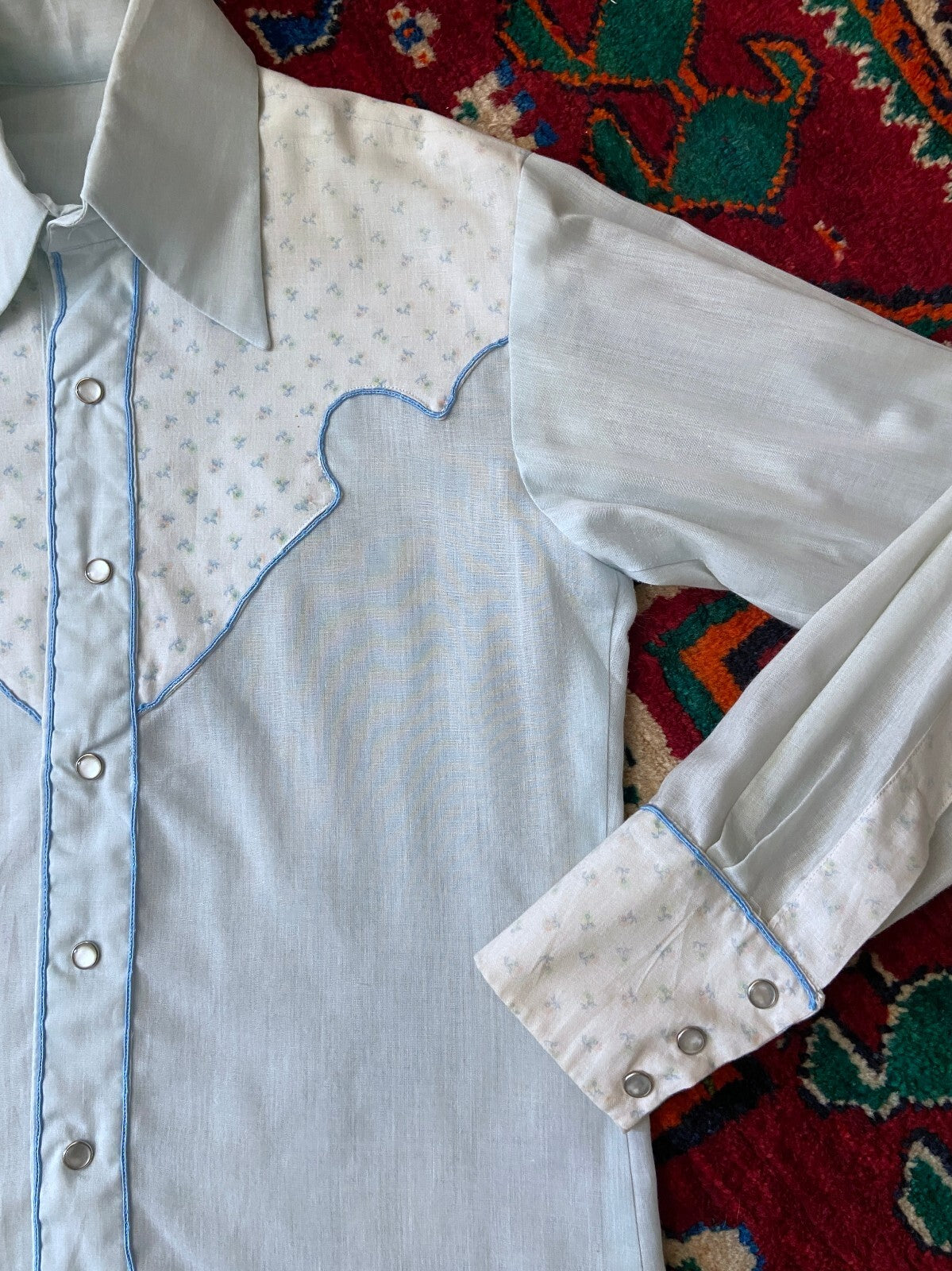 Vintage Homemade 1970s Baby Blue Western Shirt