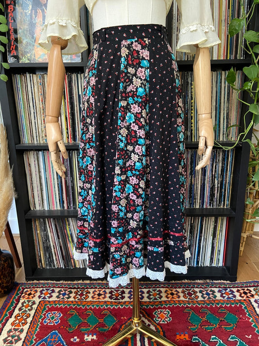 Vintage 1970s Floral Panelled Prairie Skirt