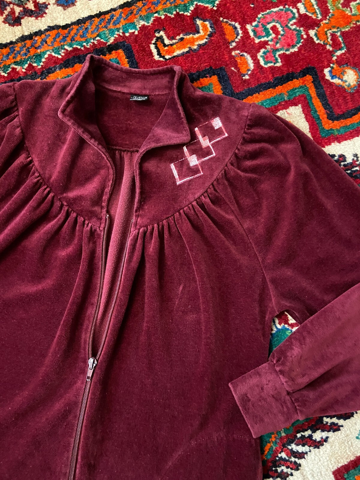 Vintage 1970s Burgundy Velour Zip Up Top