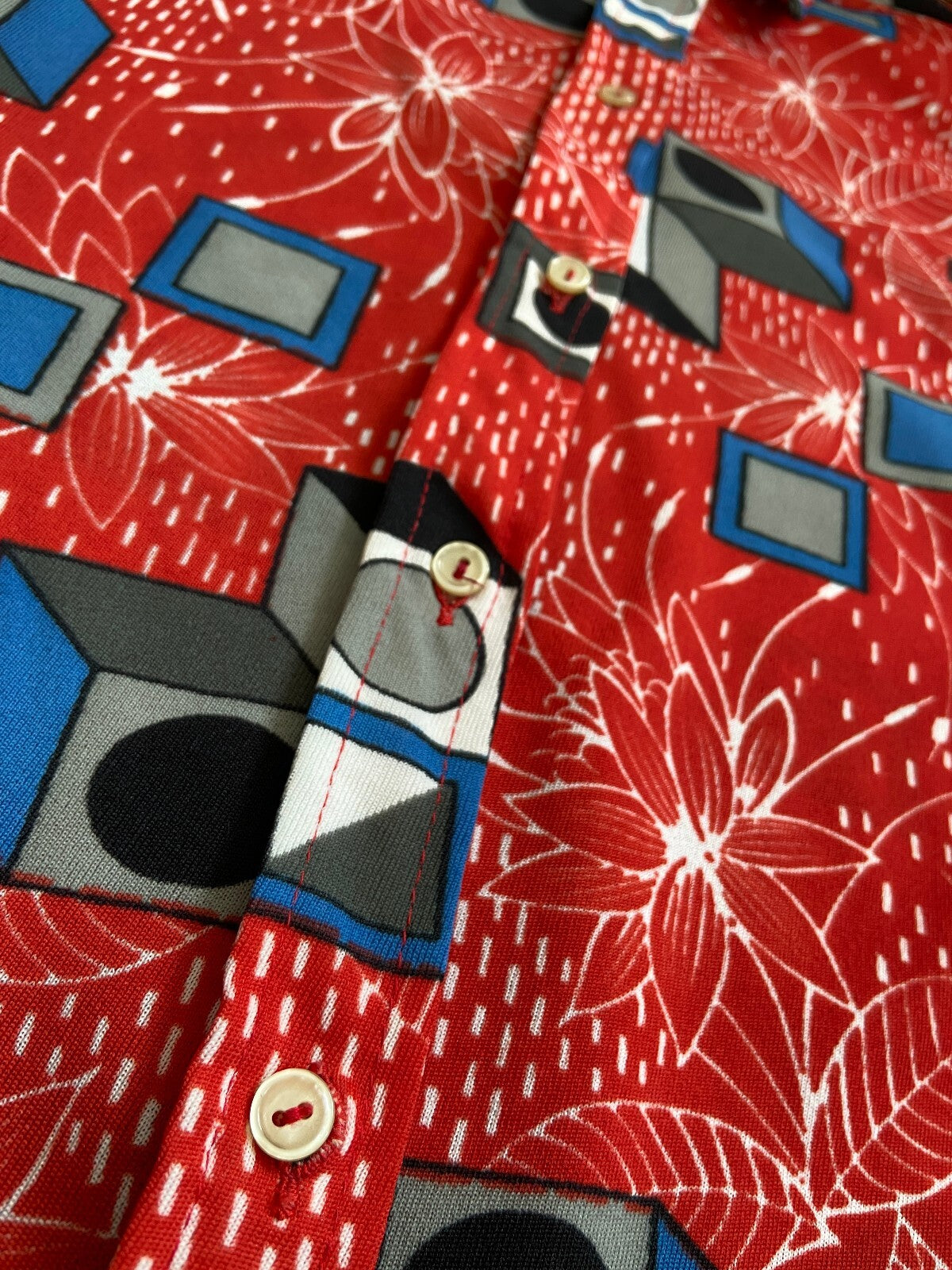 Vintage 1970s Red Geometric Print Shirt