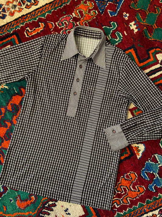 Vintage 1970s Brown Japanese Patterned Jersey Top