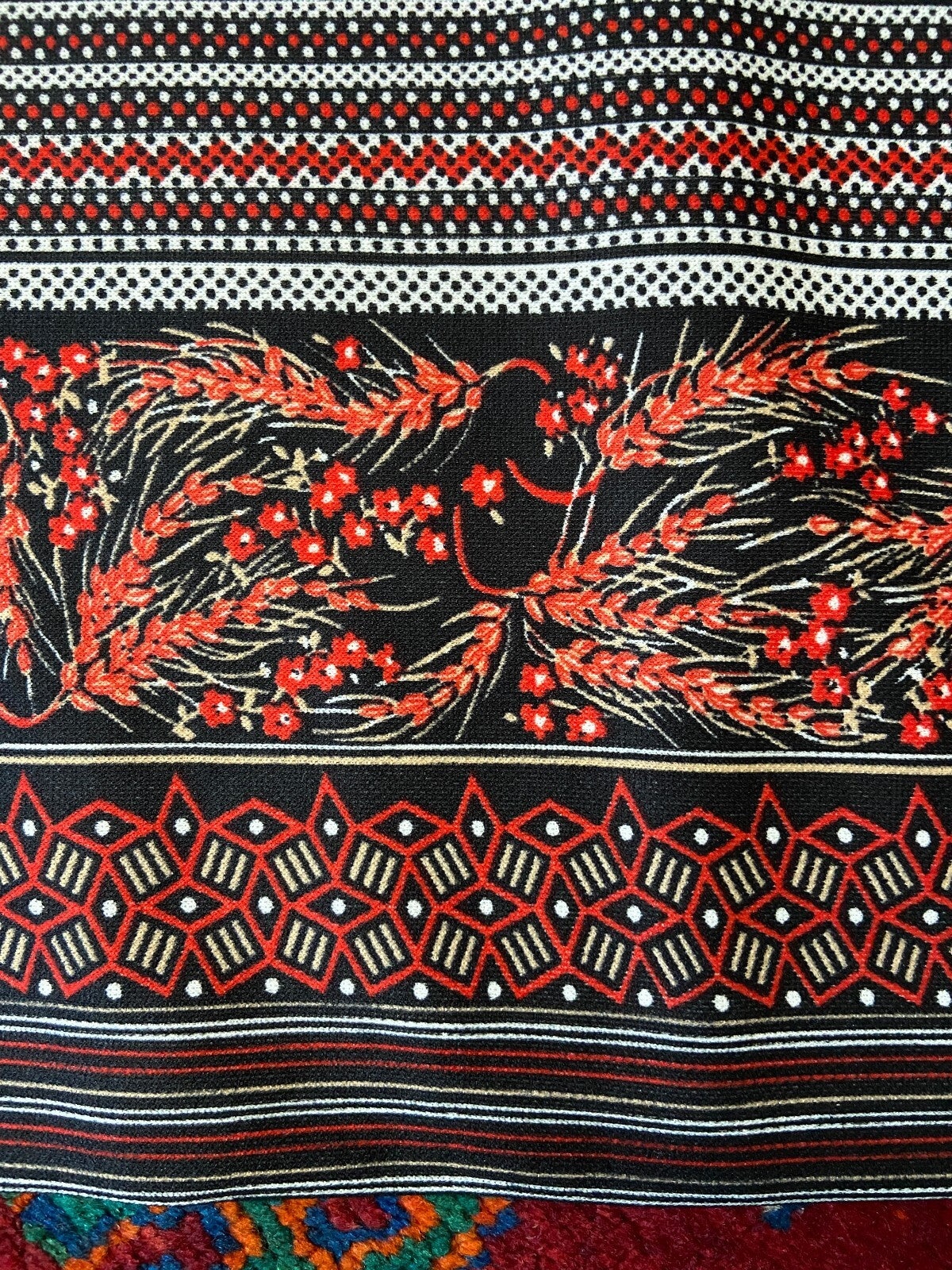 Vintage 1970s Red & Black Folk Maxi Skirt