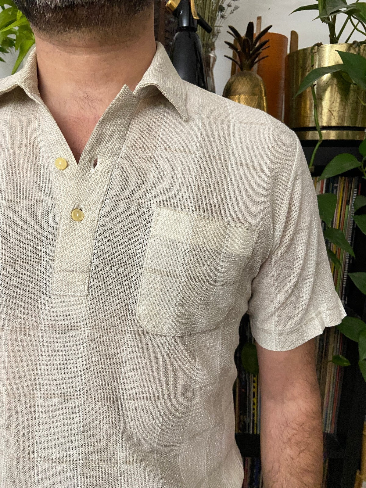 Vintage 1970s Japanese Fine Mesh Polo Shirt
