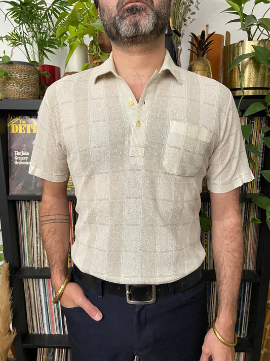 Vintage 1970s Japanese Fine Mesh Polo Shirt