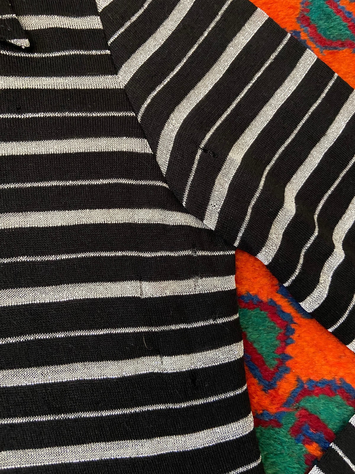 Vintage 1970s Black & Silver Knit Dagger Collar Shirt