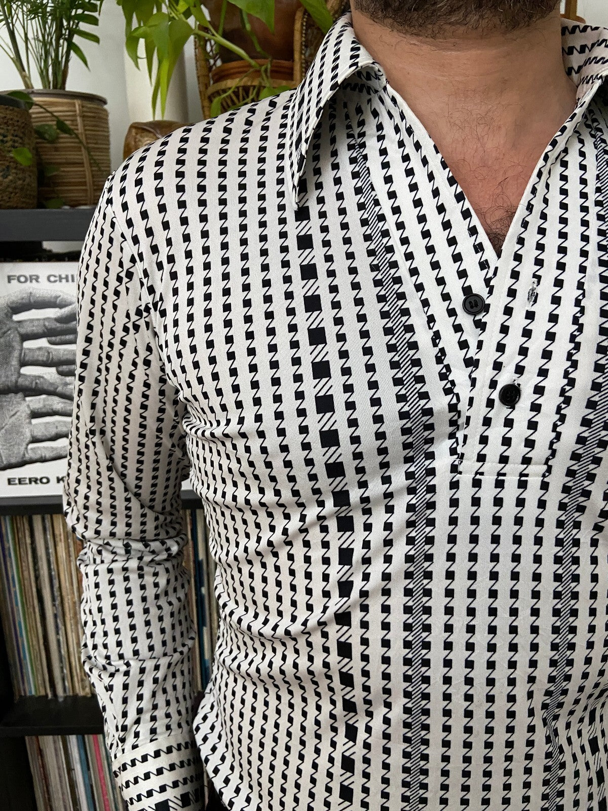 Vintage 1970s Japanese Geometric Patterned Jersey Top
