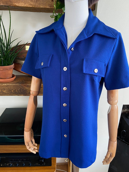 Vintage 1970s Navy Dagger Collar Shirt