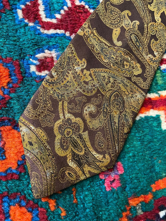 Vintage 1980s Japanese Brown Paisley Silk Tie