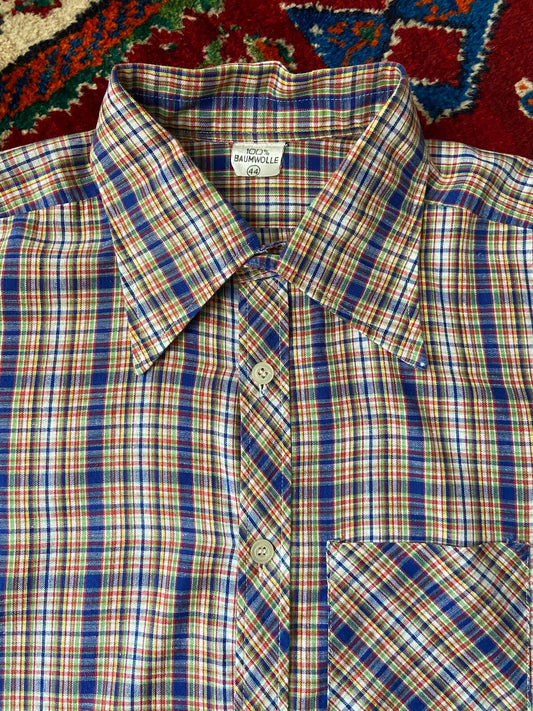 Vintage 1970s Fine Check Dagger Collar Shirt