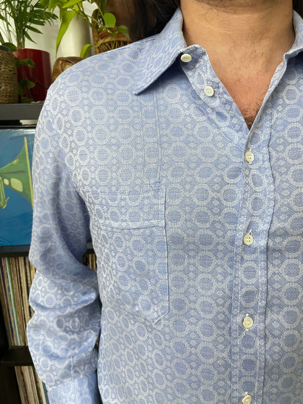 Vintage 1970s Pale Blue Woven Pattern Shirt