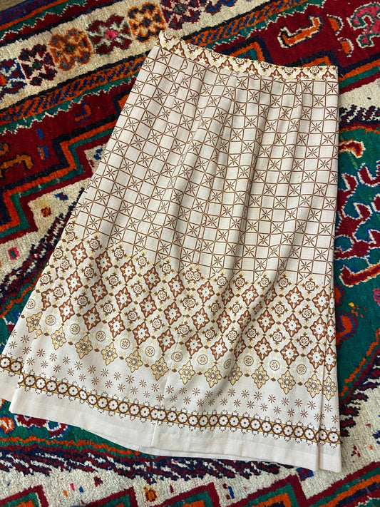 Vintage 1970s Beige Geometric Print Skirt