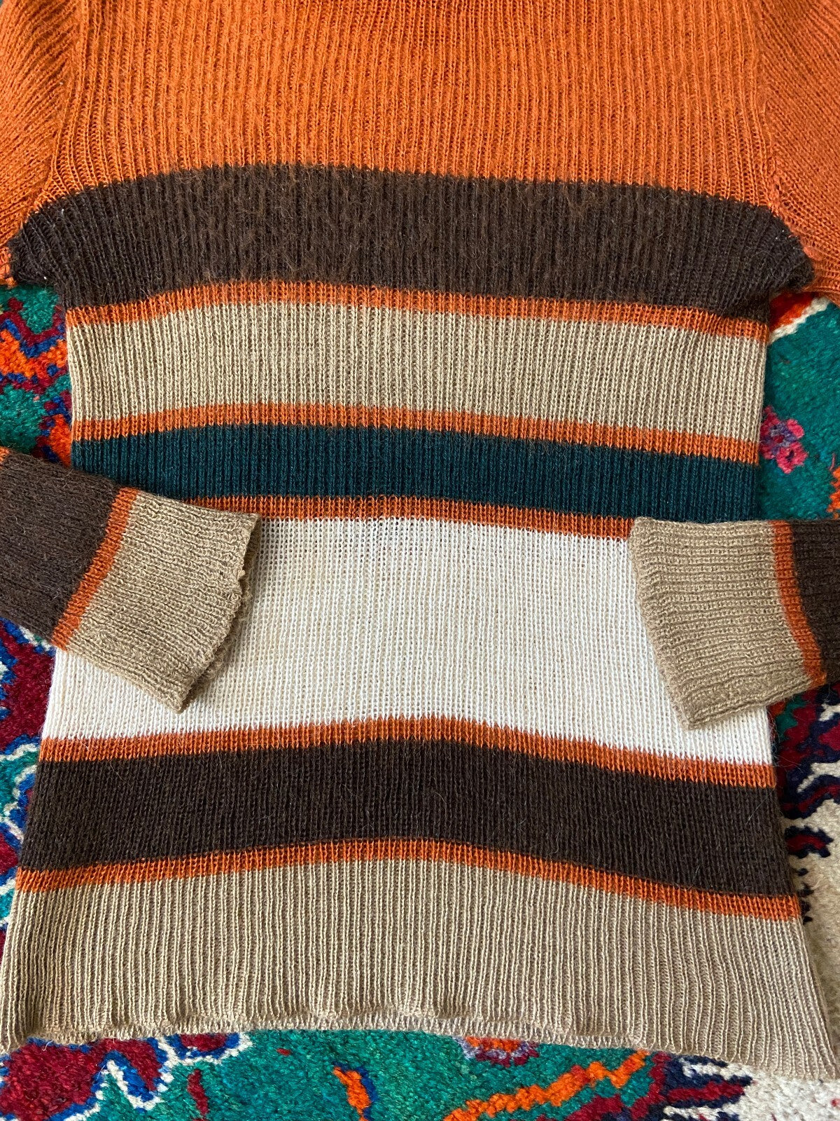 Vintage 1970s Rust Striped Ribbed Jumper