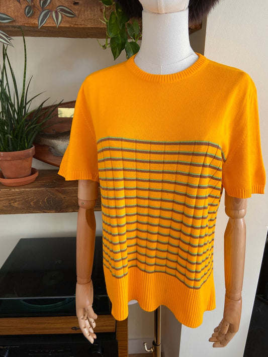 Vintage 1970s Bright Yellow Striped Knit Top