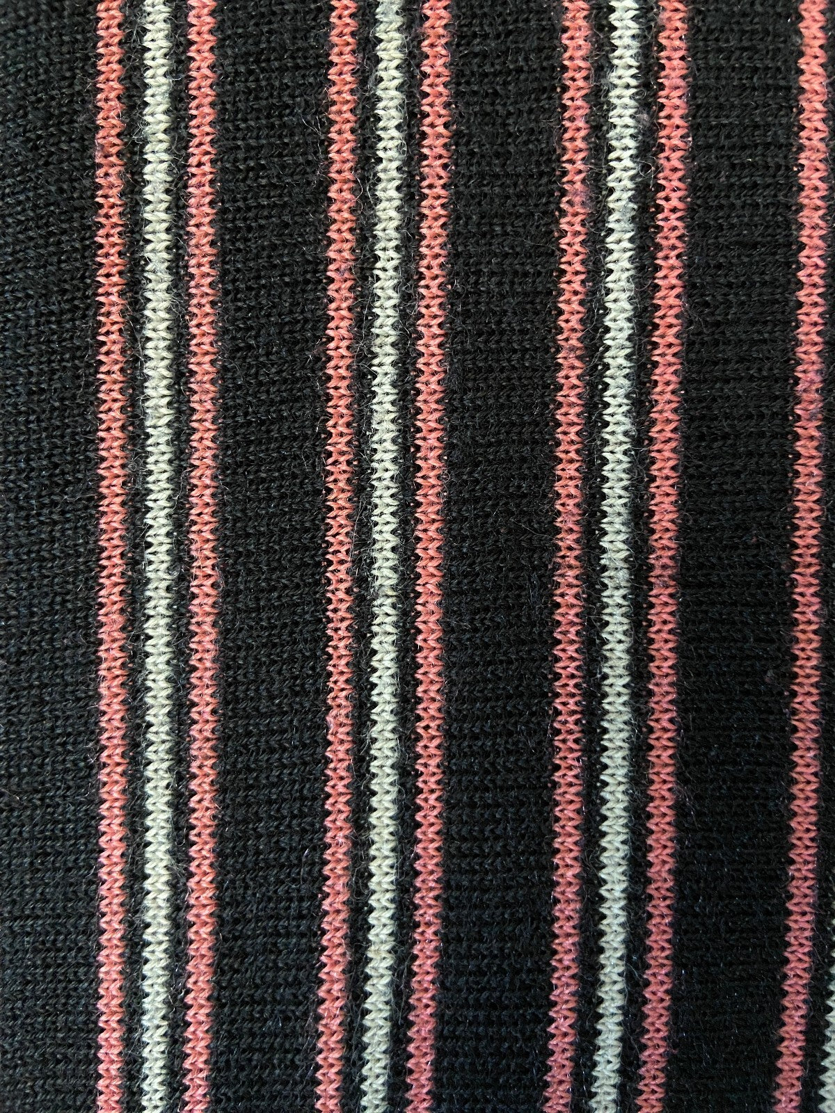 Vintage 1970s Black & Pink Striped V-Neck Jumper