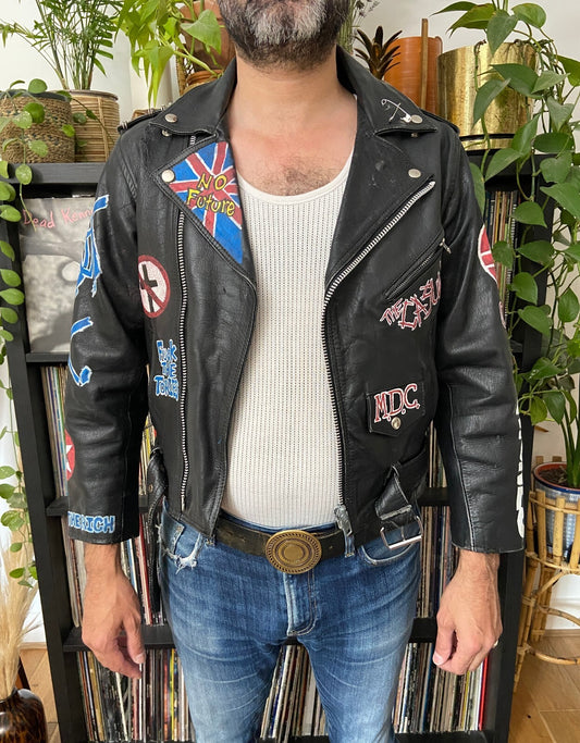Vintage Customised Leather Punk Biker Jacket