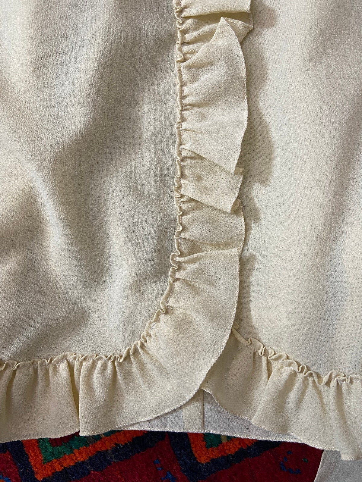 Vintage 1970s Beige Ruffle Long Prairie Dress