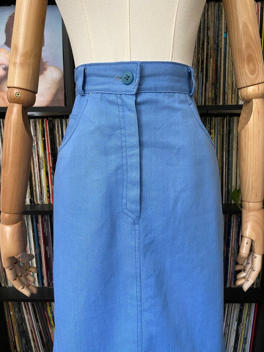 Vintage 1970s Blue A-Line Pocket Skirt