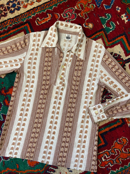 Vintage 1970s Japanese Geometric Print Jersey Top