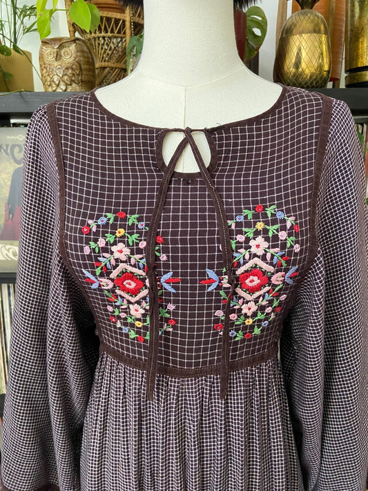 Vintage 1970s Bohemian Embroidered Maxi Dress