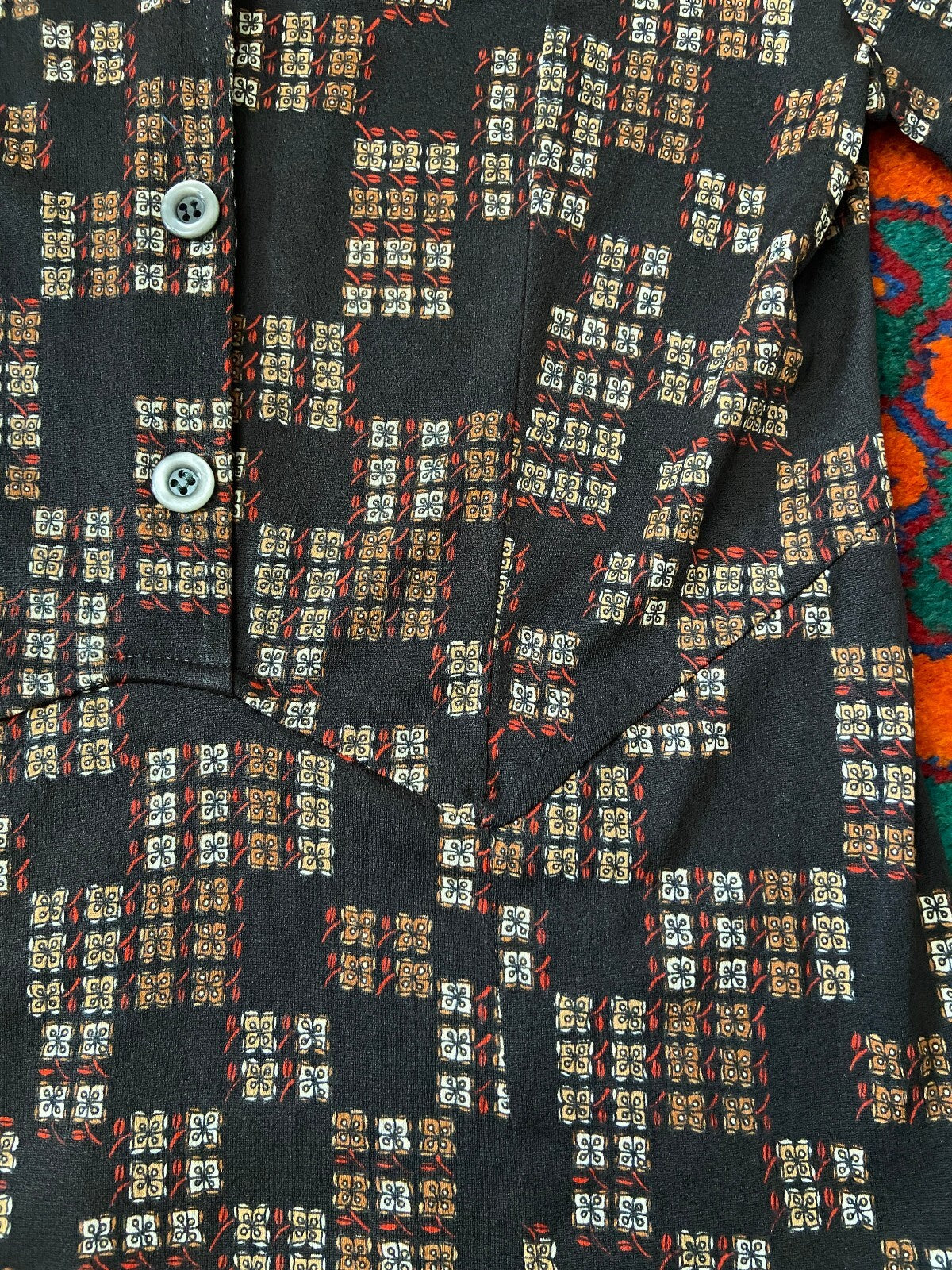 Vintage 1970s Black Printed Shirt Dress