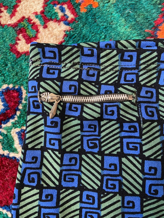 Vintage 1970s Blue & Green Pattern Swim Shorts
