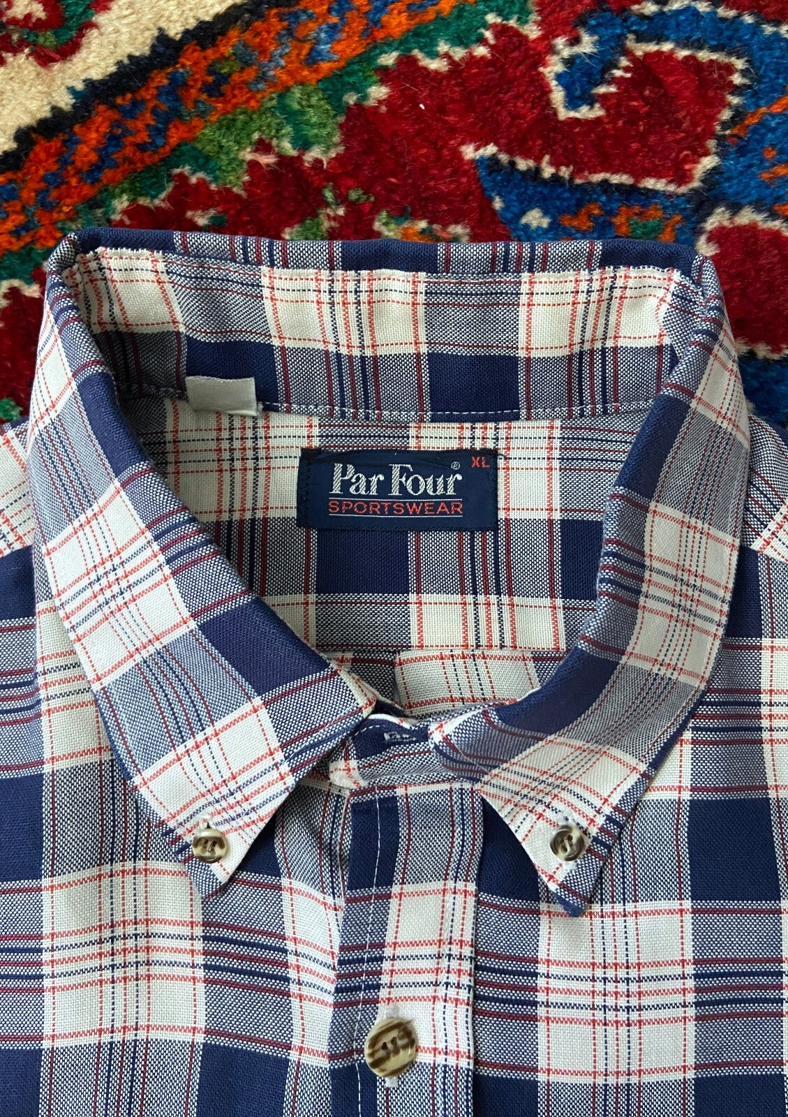 Vintage XL 1980s Par Four Checked Golf Shirt