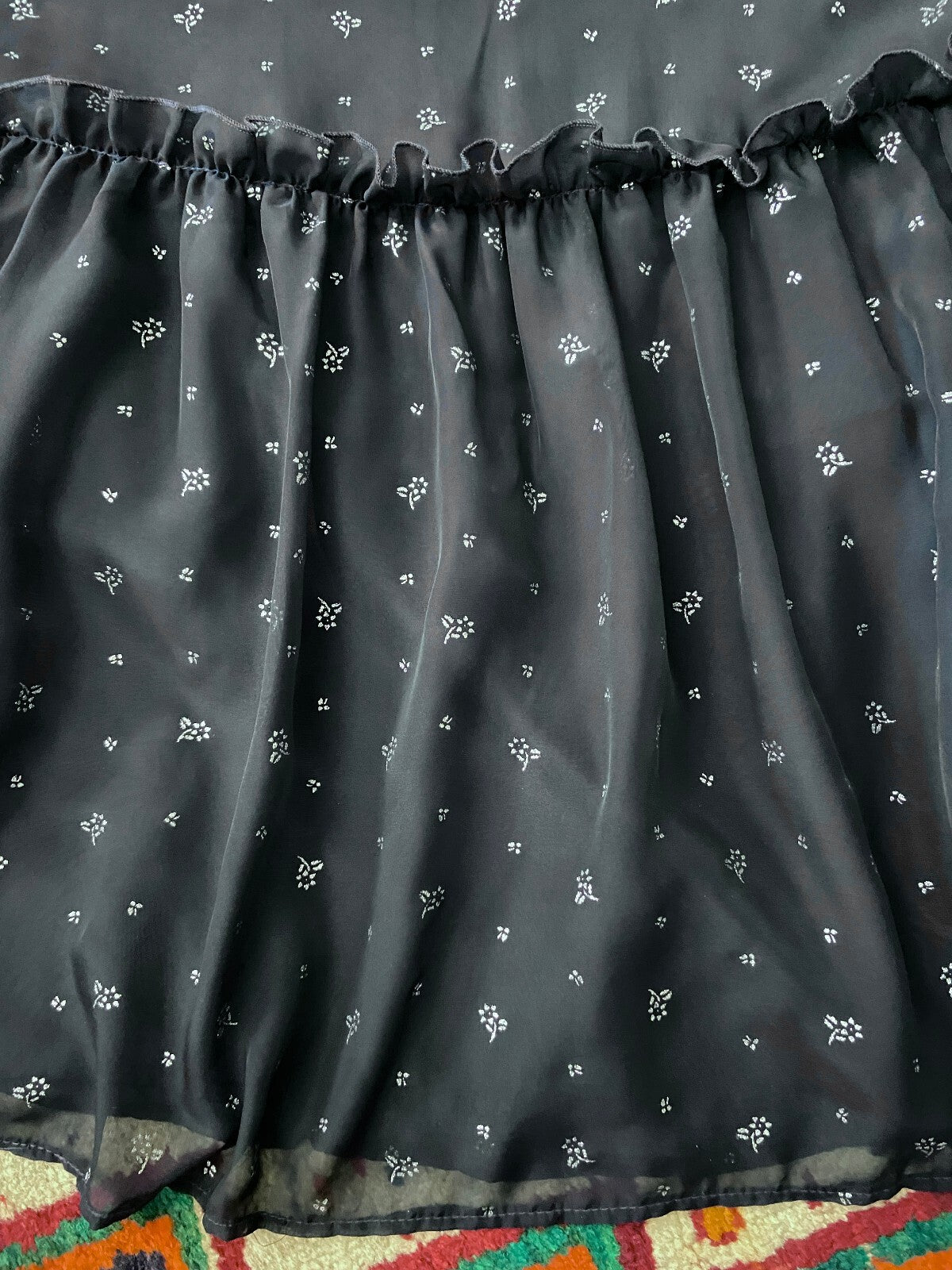 Vintage 1970s Navy & Silver Maxi Prairie Dress