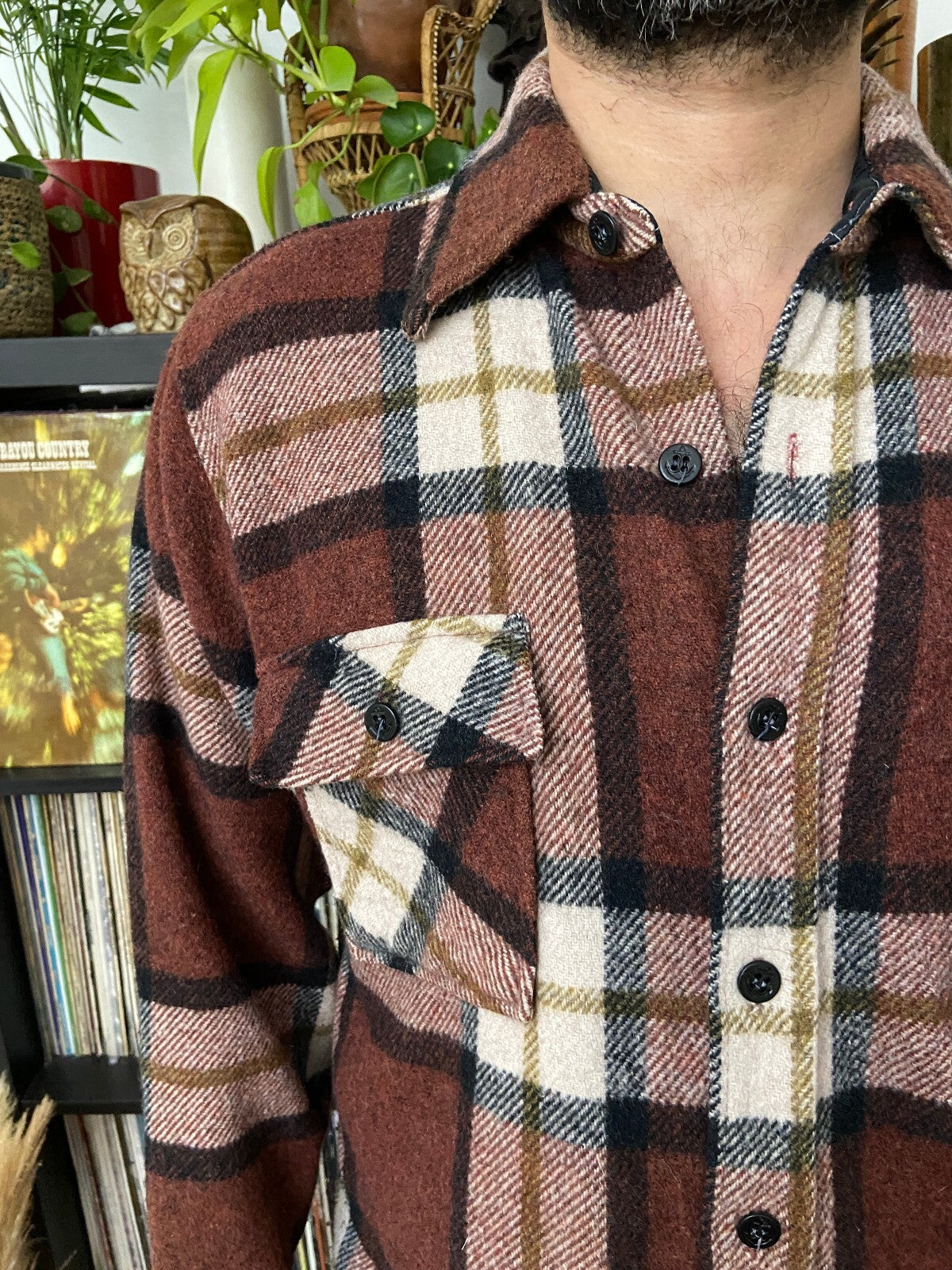 Vintage 1970s K Mart Brown Plaid Shirt