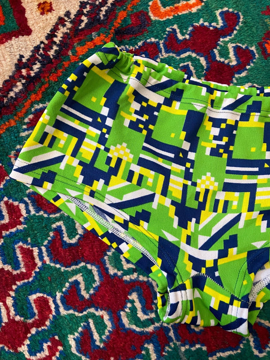 Vintage 1970s Green & Navy Swim Shorts