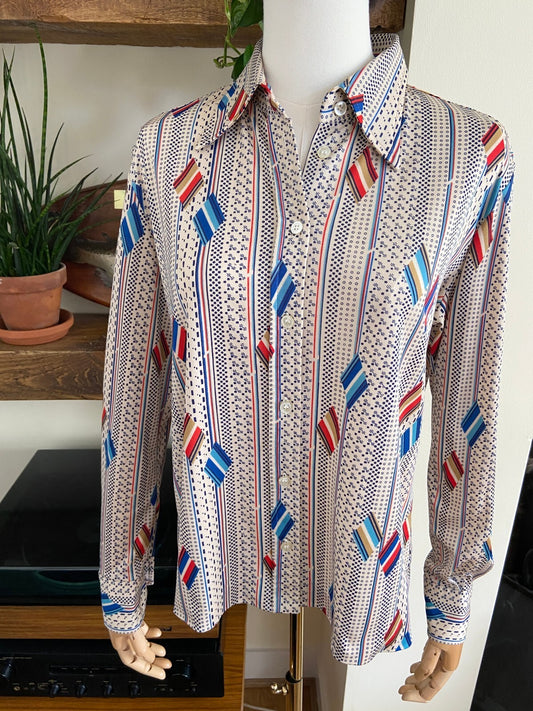 Vintage 1970s Geometric Print Dagger Collar Shirt