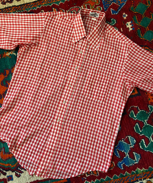 Vintage 1970s Red & White Dagger Collar Gingham Shirt