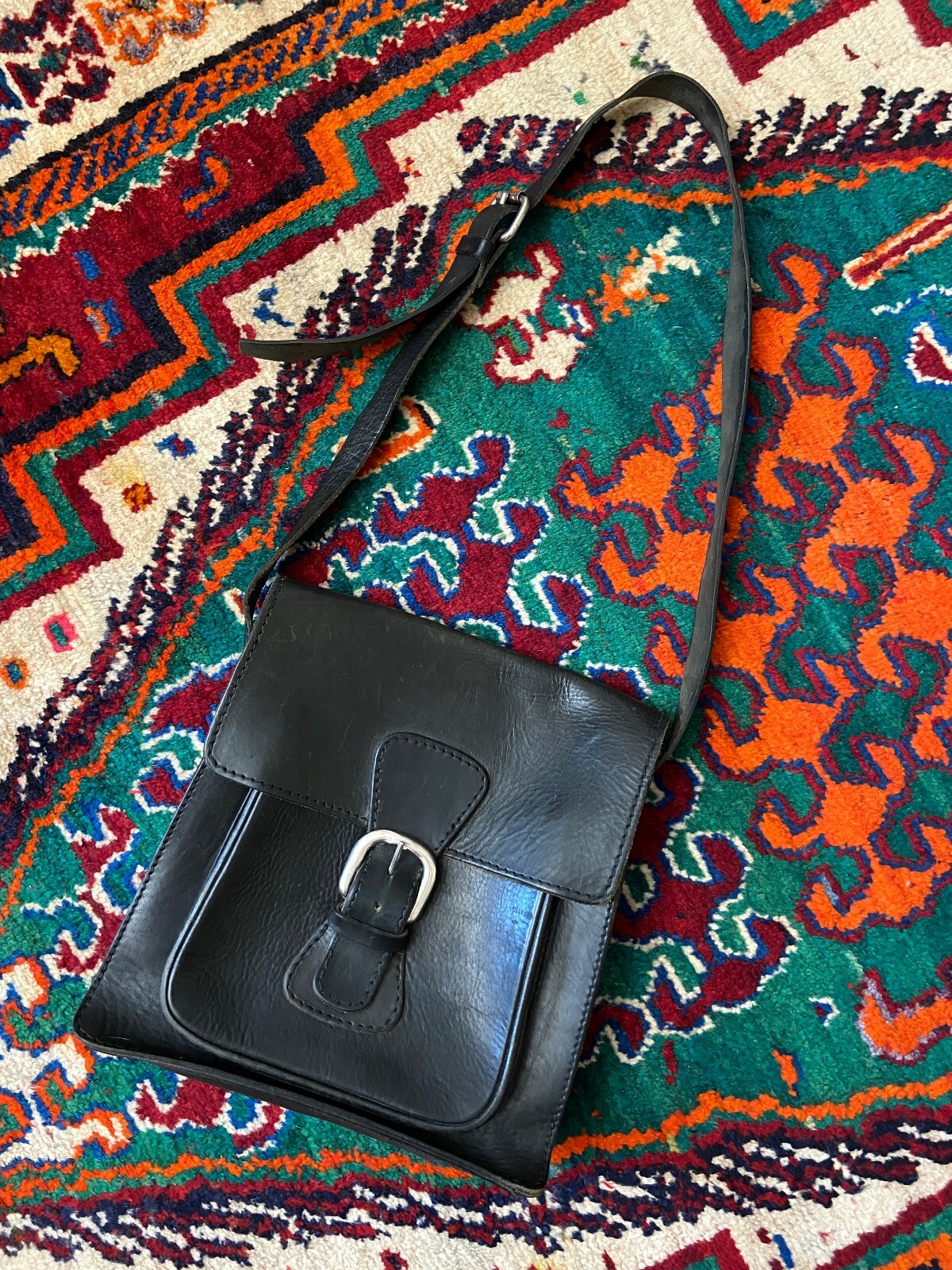 Vintage 1970s Black Leather Satchel Bag