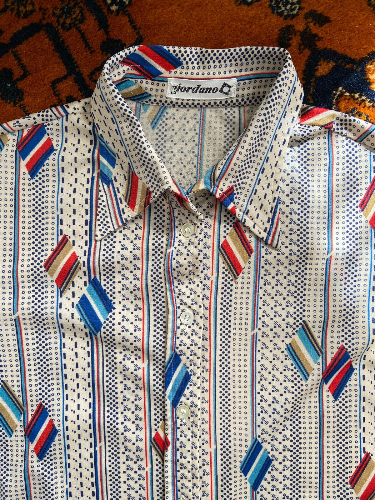 Vintage 1970s Geometric Print Dagger Collar Shirt