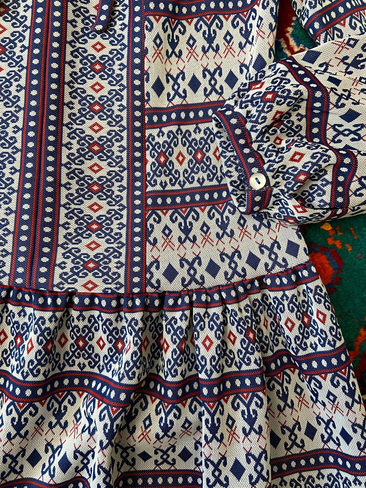 Vintage 1970s Folk Knit Drop Waist Dress