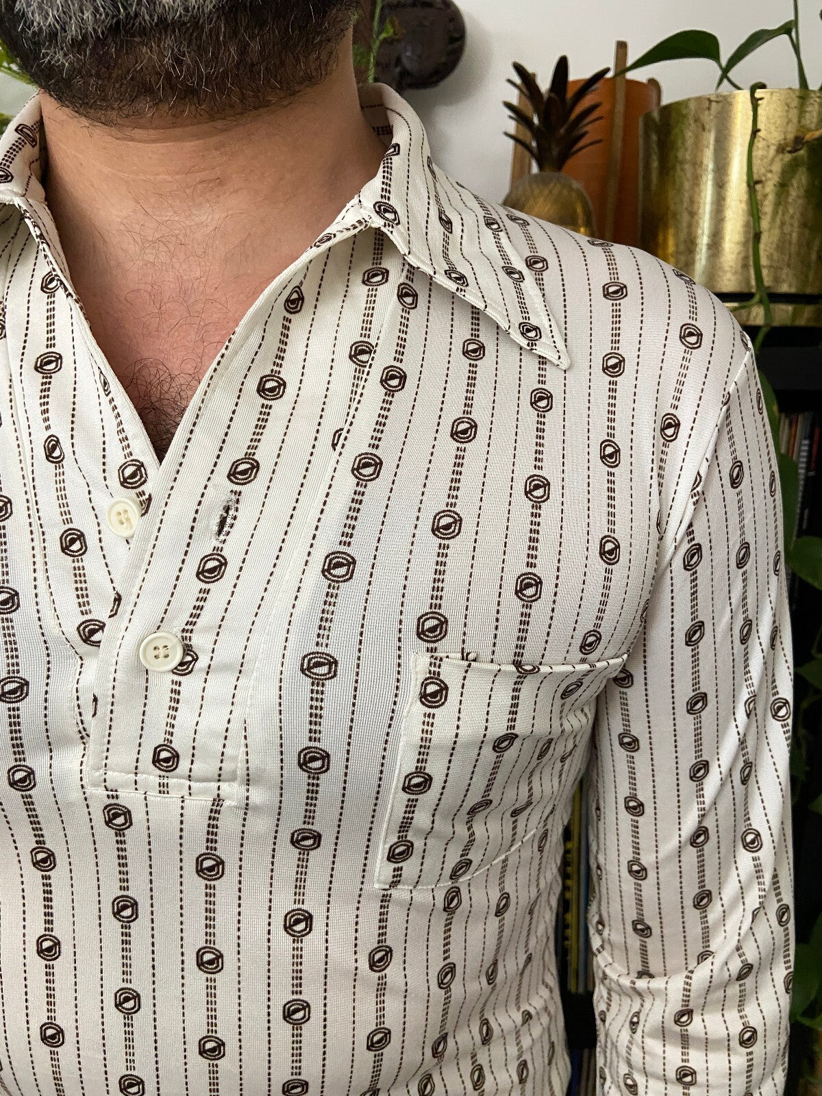 Vintage 1970s Japanese Cream & Beige Jersey Top
