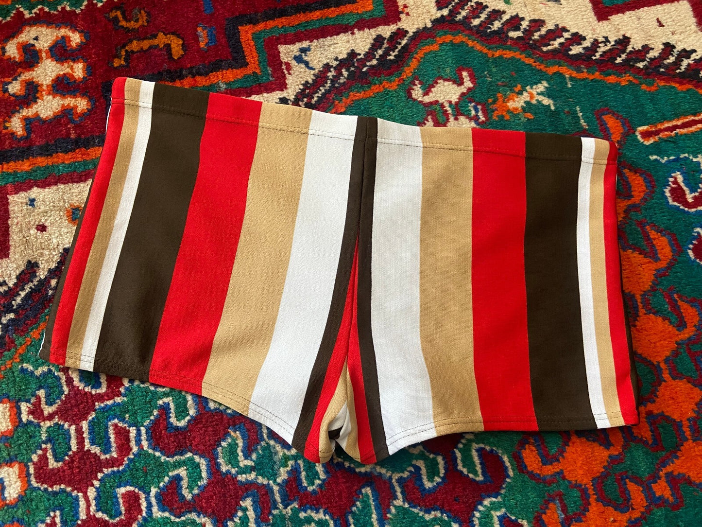 Vintage 1970s Brown & Red Striped Swim Shorts