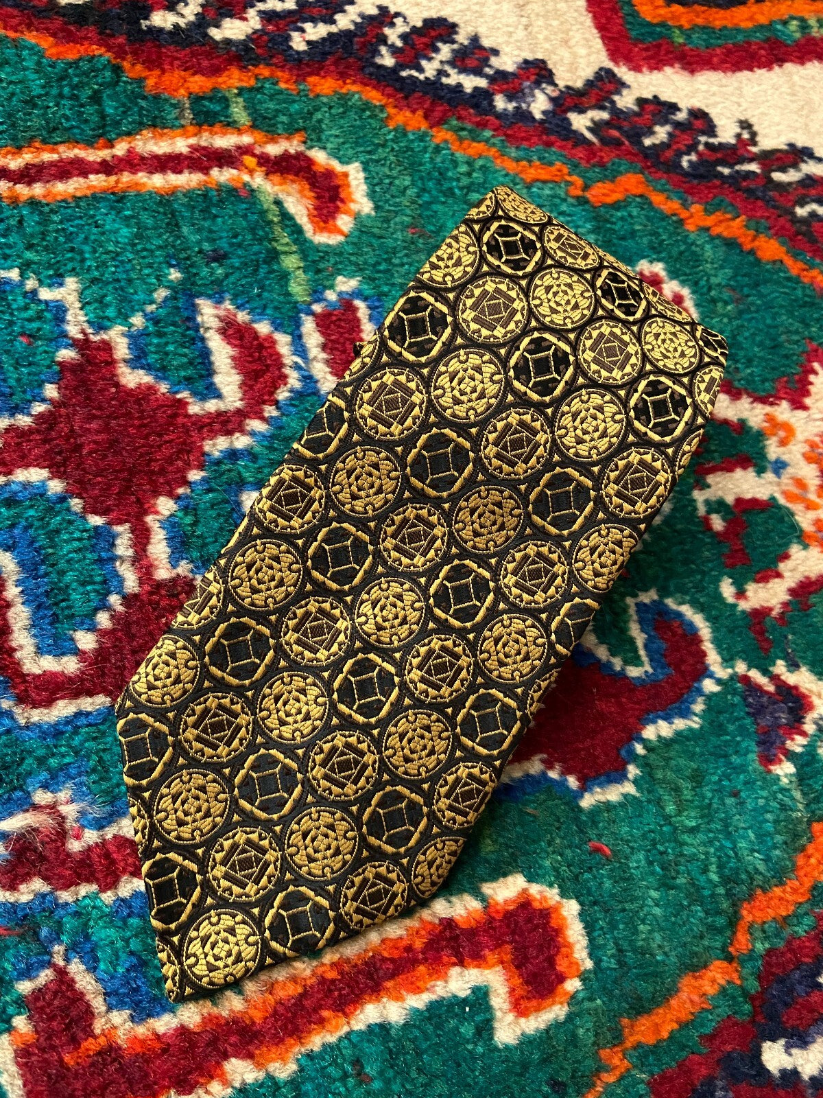 Vintage 1970s Gold & Black Woven St Michael Kipper Tie