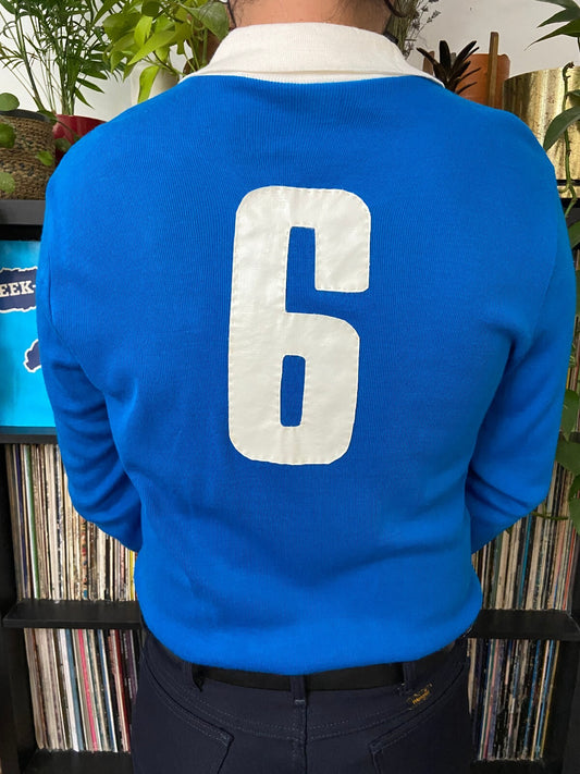 Vintage 1970s Collared Blue Football Jersey Number 6
