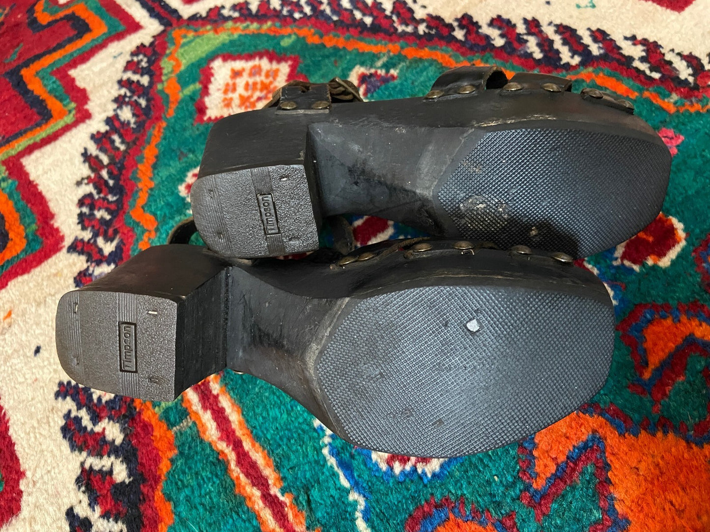 Vintage 1970s Black Studded Clog Sandals UK 3 - 3.5