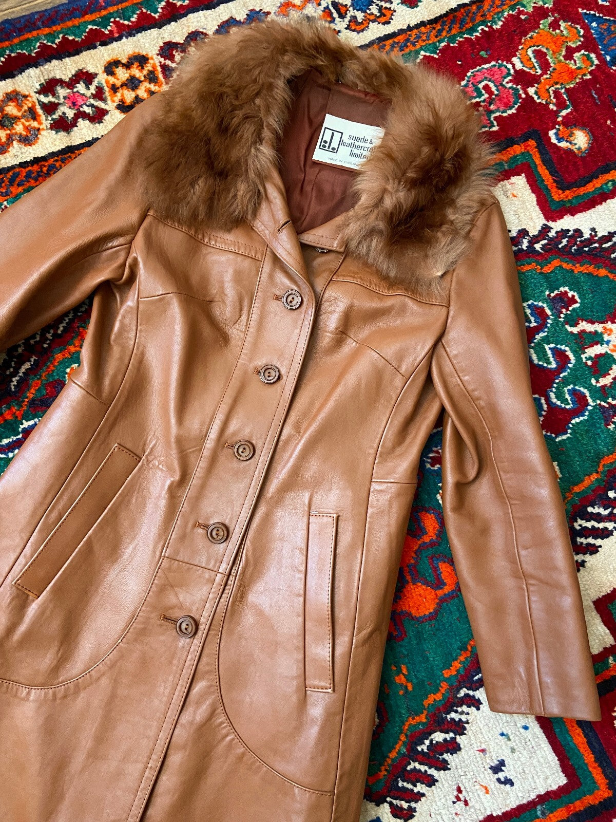 Vintage 1970s Tan Leather Penny Lane Coat