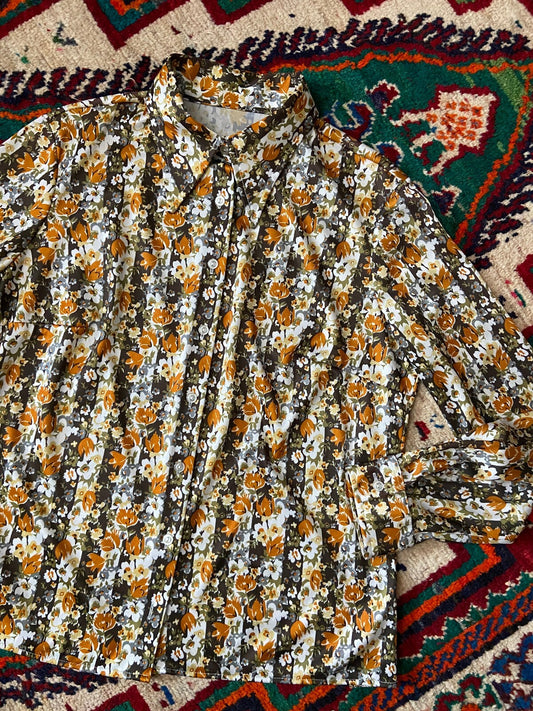 Vintage 1970s Warm Floral Dagger Collar Shirt